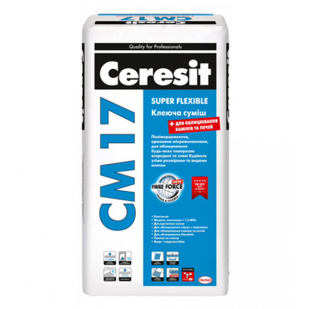 Клеюча суміш для плитки еластична Церезіт (Ceresit) СМ17 Super Flexible, 25кг