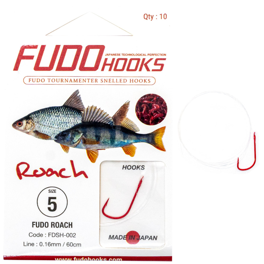 Гачки з повідцями Fudo Roach Red 5 0.16mm 60cm