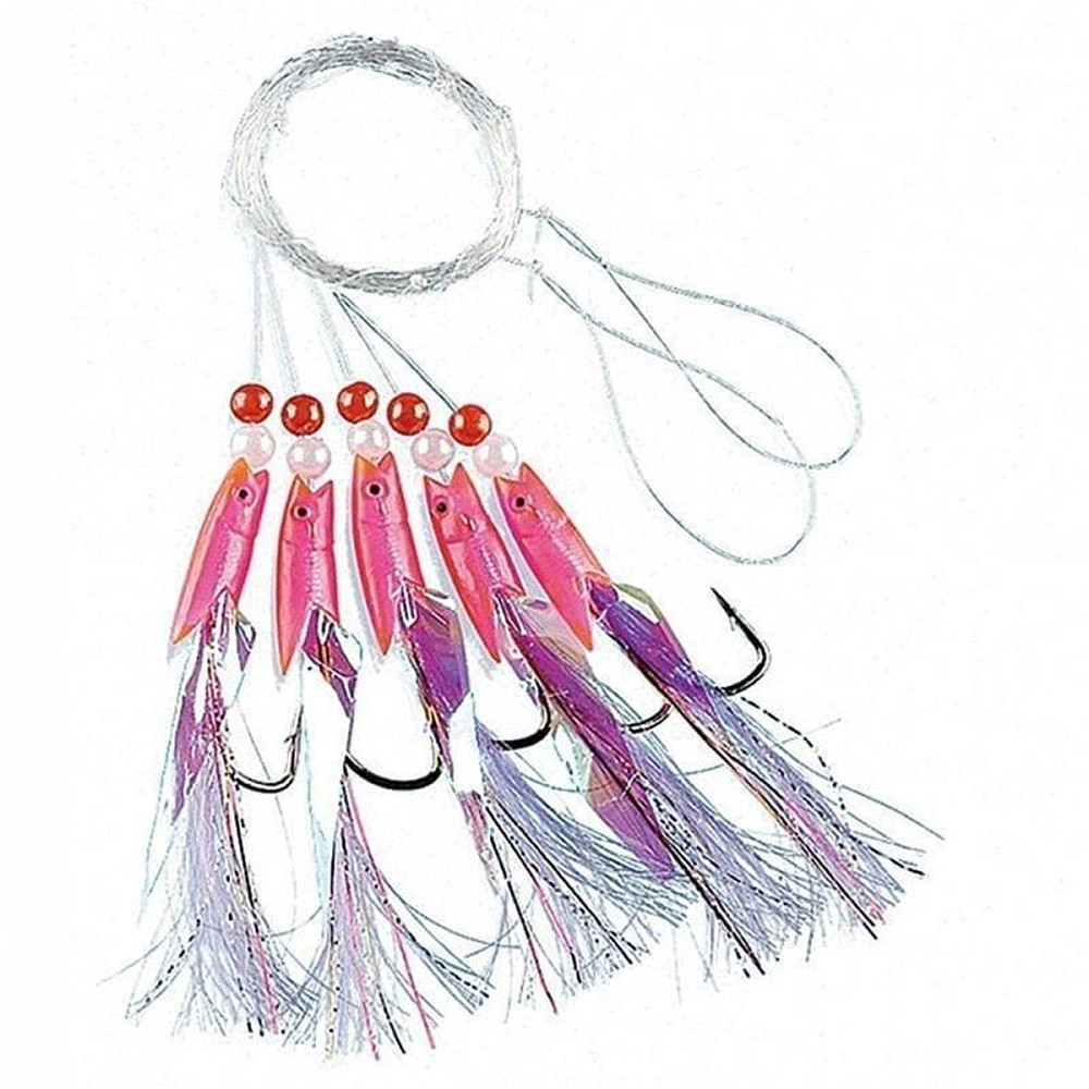 Морський монтаж Fladden Pink rubber with white feathers 5-hooks #6