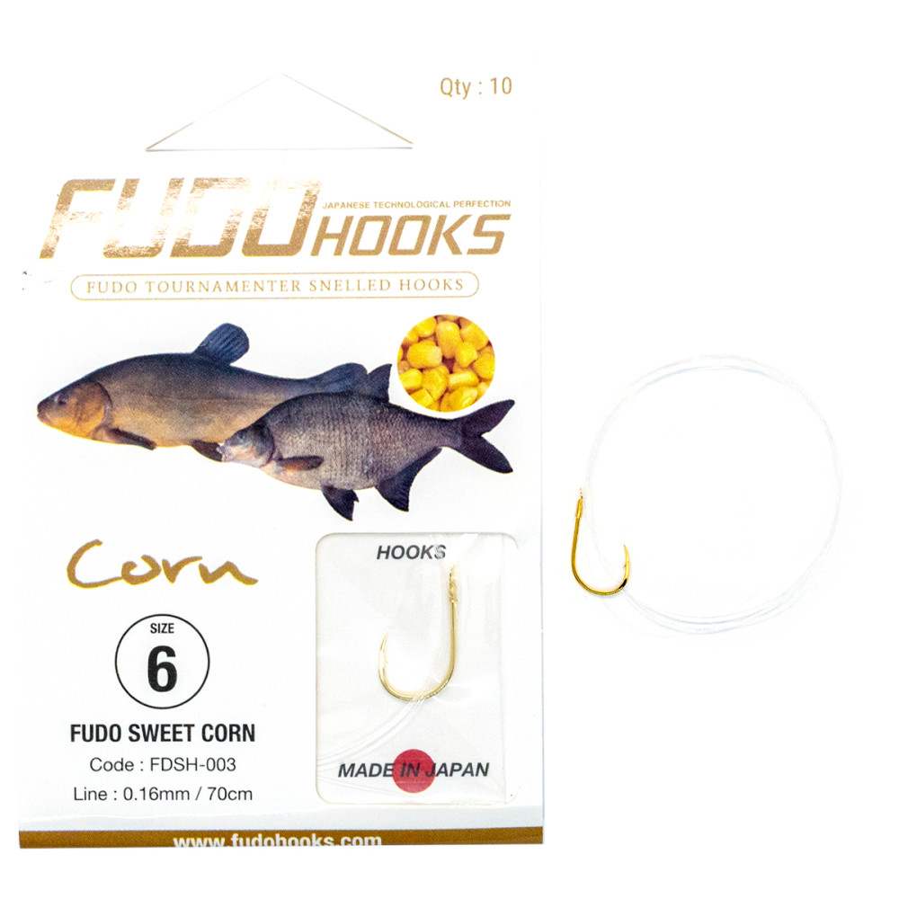 Гачки з повідцями Fudo Sweat Corn Gold 6 0.16mm 70cm