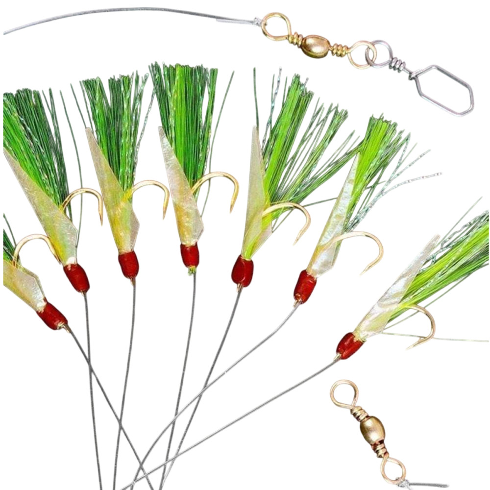 Морський монтаж Fladen Sabiki rig yellow/green. 7 hooks size 4.