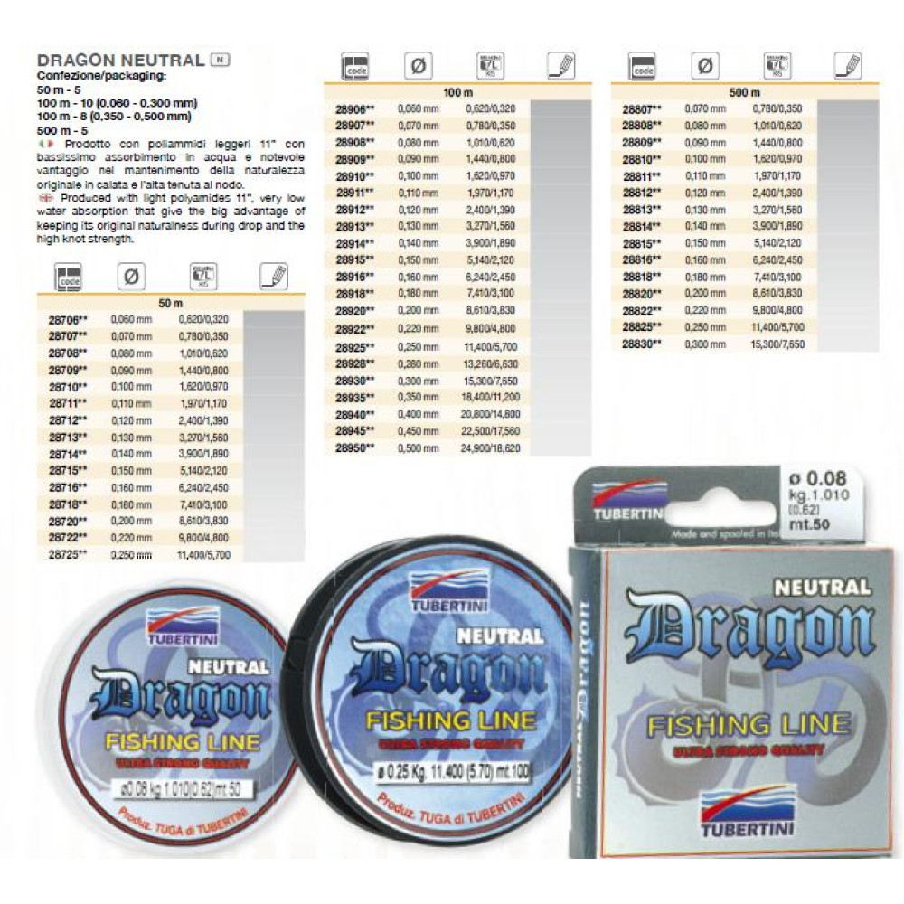 Жилка Tubertini Dragon Neutral 50m 0.78kg 0.07mm