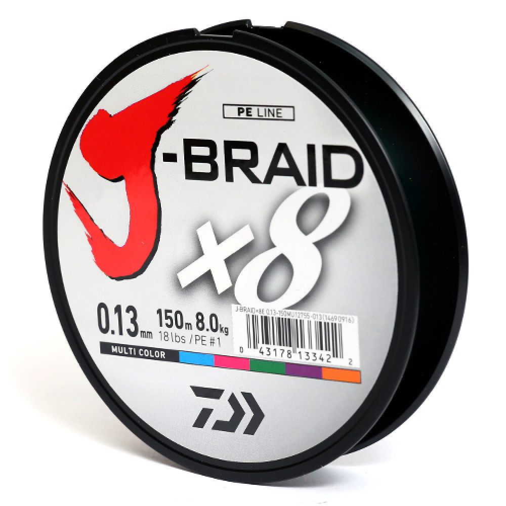 Шнур Daiwa J-Braid X8 150m Multi Color 8.0kg 0.13mm #1.0