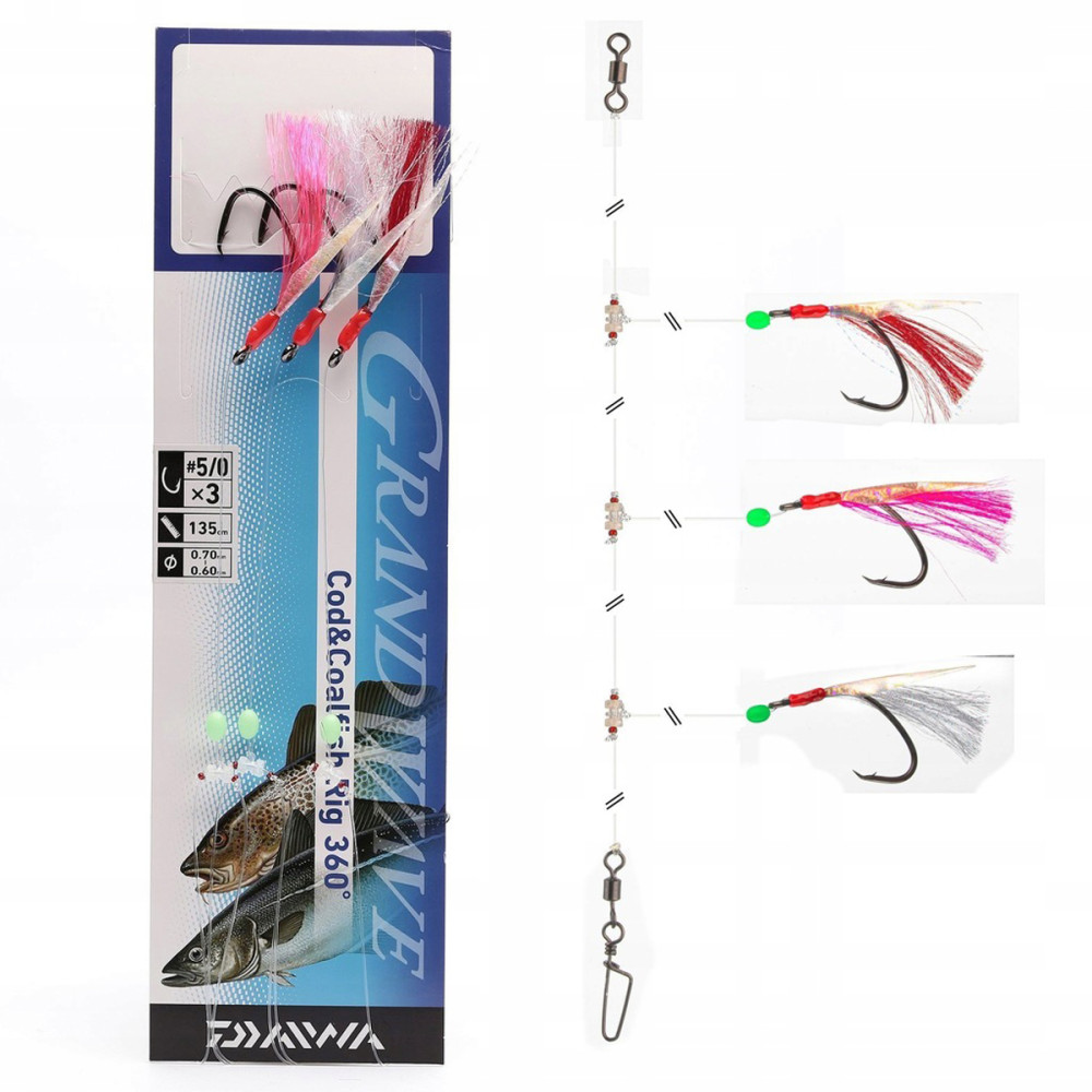 Монтаж Daiwa Grand Wave Cod & Pollack Rig 150cm 0.8/0.9mm #4/0 Pink