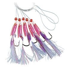 Морський монтаж Fladden Pink rubber with white feathers 5-hooks #1/0