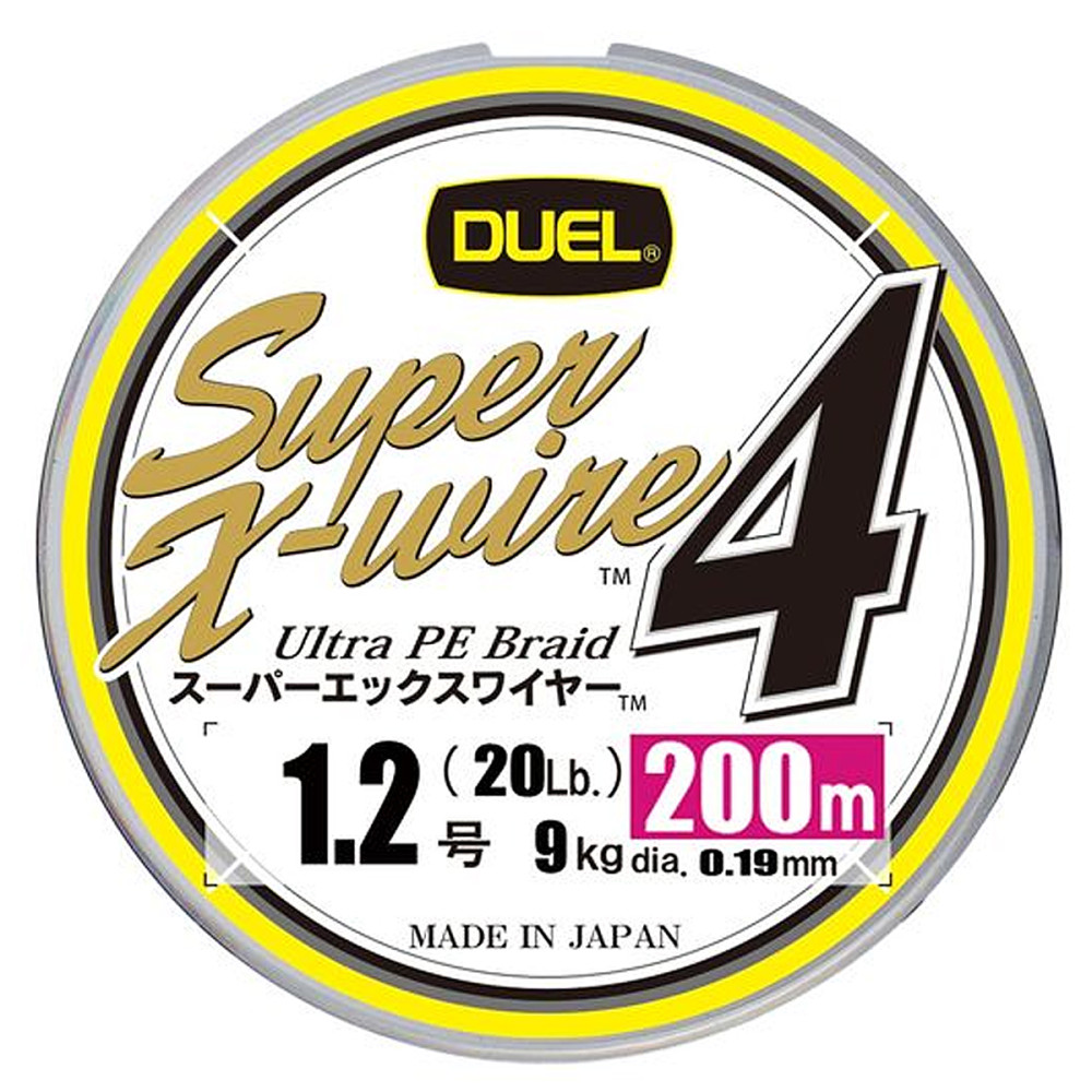Шнур Duel Super X-Wire 4 200m 0.19mm 9kg 5Color Yellow Marking #1.2