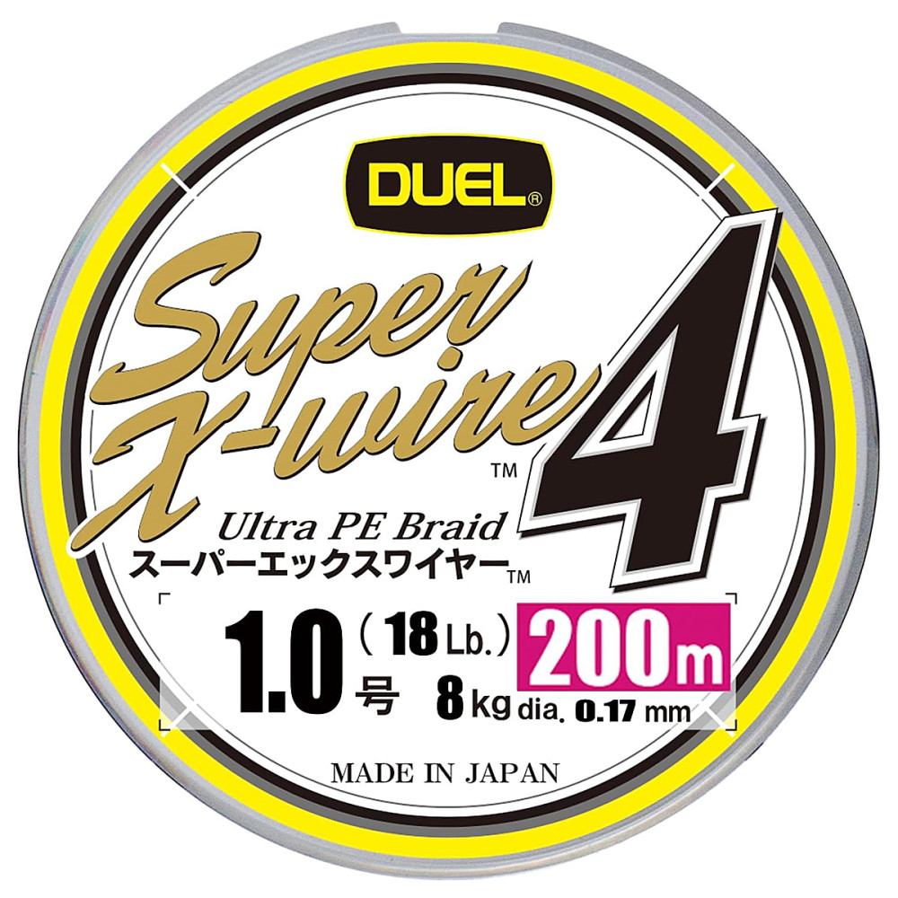 Шнур Duel Super X-Wire 4 200m 0.19mm 9kg 5Color Yellow Marking #1.2