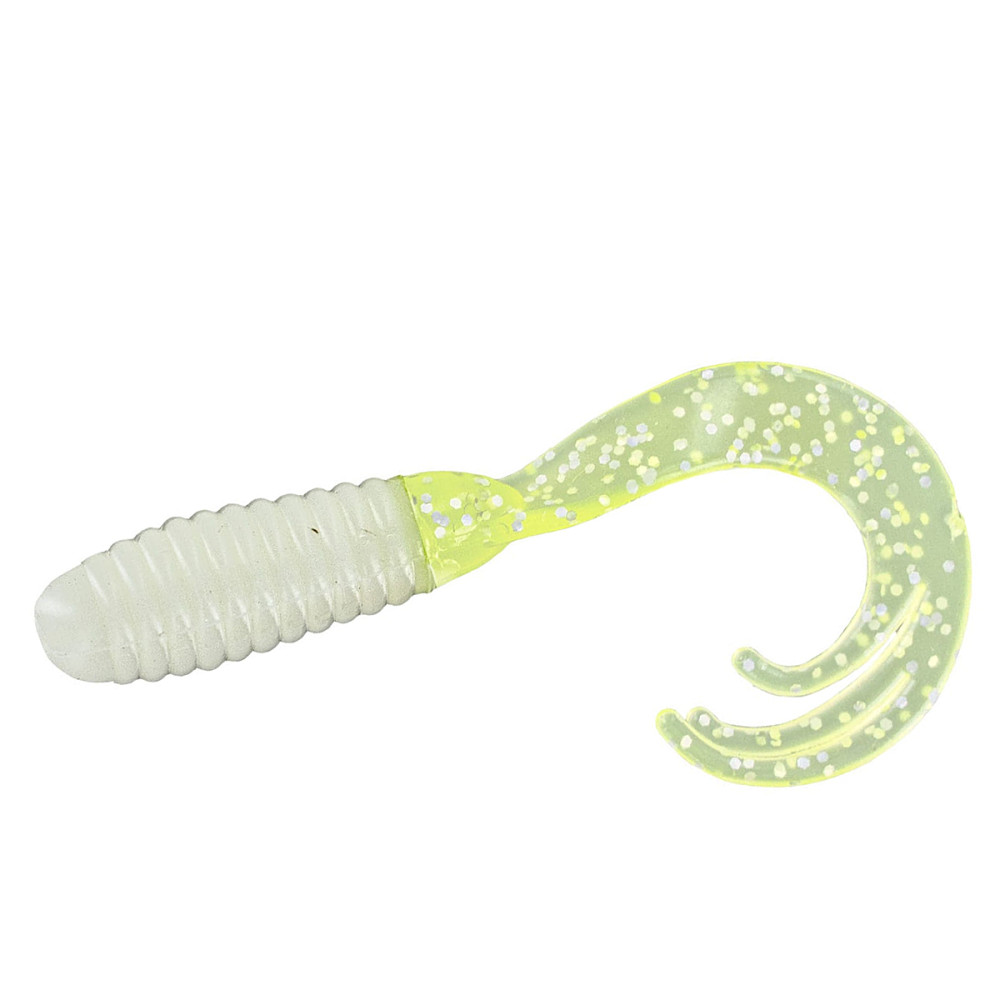 Силікон Big Bite Baits Triple Tip Grub 2" 10pc #White/Chart Shine
