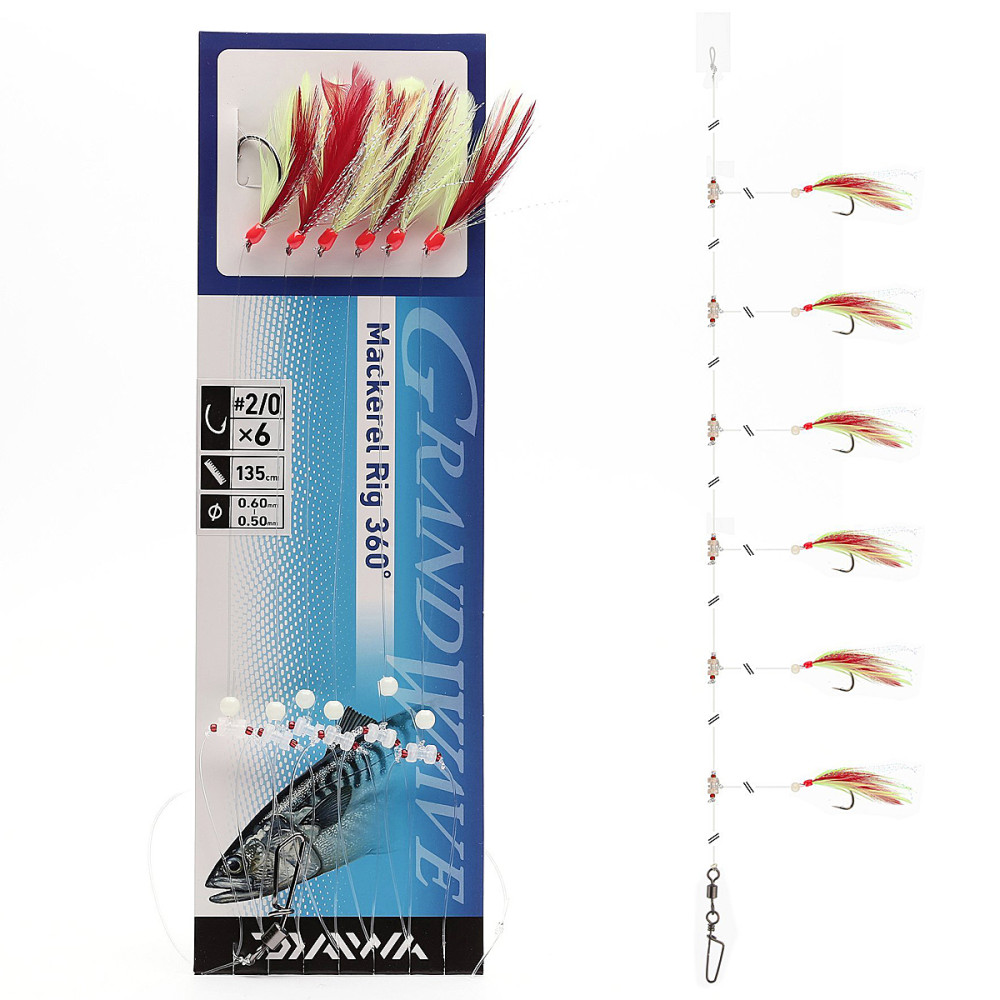 Монтаж Daiwa Grand Wave Mackerel Rig 360° 135cm 0.4/0.6mm #2/0 Red Yellow